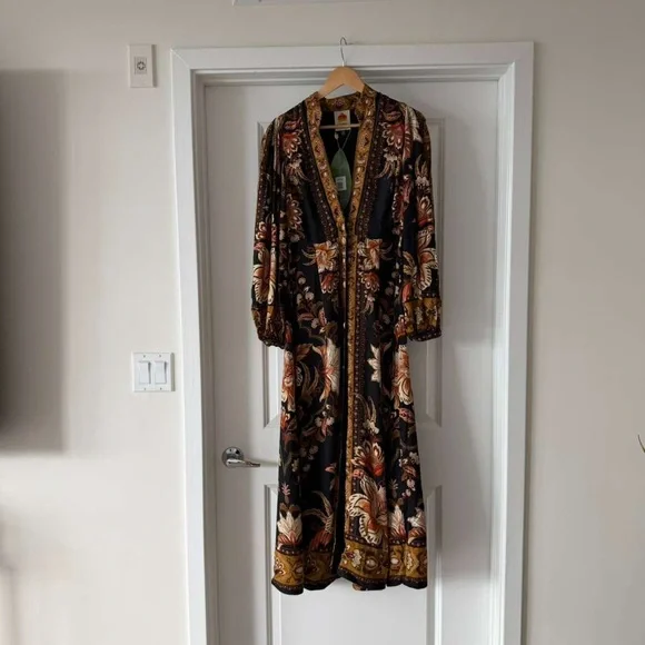 FARM Rio Black Majestic Garden Buttoned Puff Sleeve Maxi Dress Size Small - Picture 4 of 8